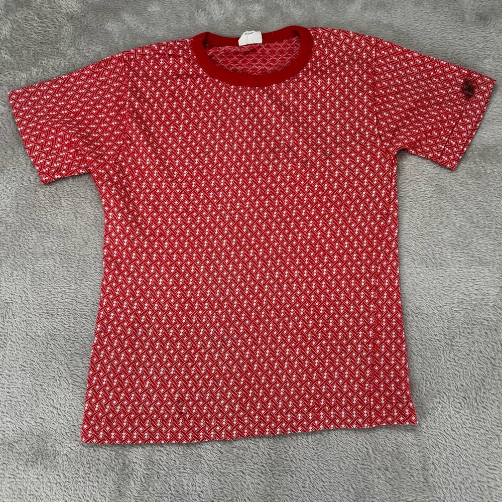 Vintage The Wear-Dated Shirt Womens 12 Red Geometric Tee Preowned Stains Hole